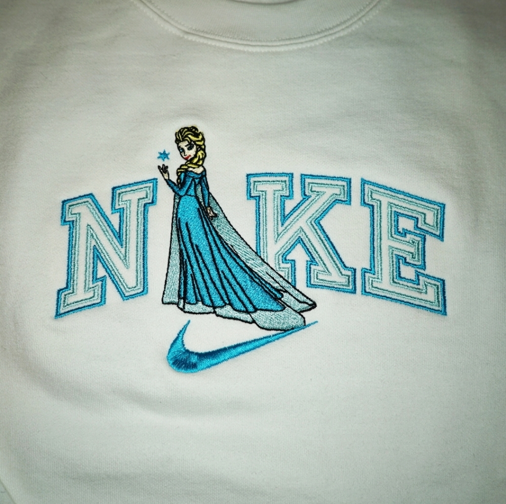 Elsa from Disney's Frozen Custom Nike Embroidered Sweater Crewneck In White